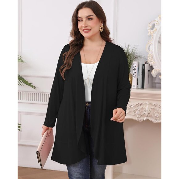Plus Size Women's Long Sleeve Lightweight Cardigan with Pockets Casual Wear - Picture 3 of 5